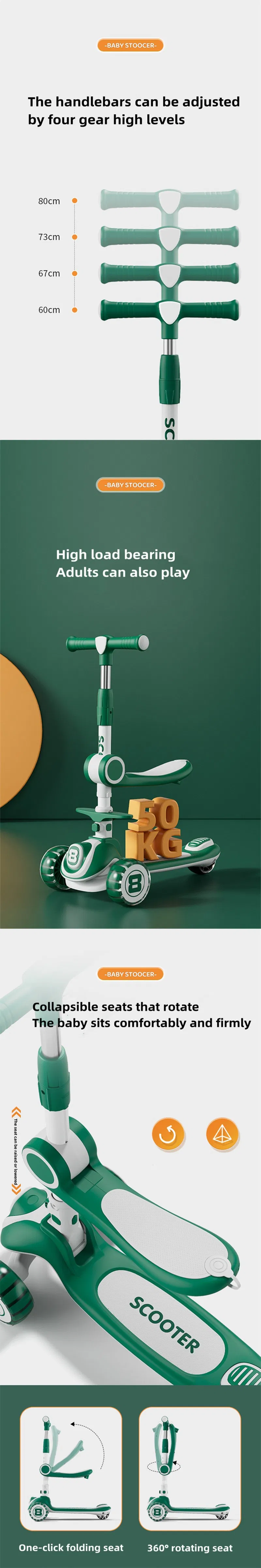 2022 Wholesale Baby Yo-Yo Folding One-Legged Scooter 3-in-1 Flash Wheel for Sale/Multi-Purpose Outdoor Riding Scooter