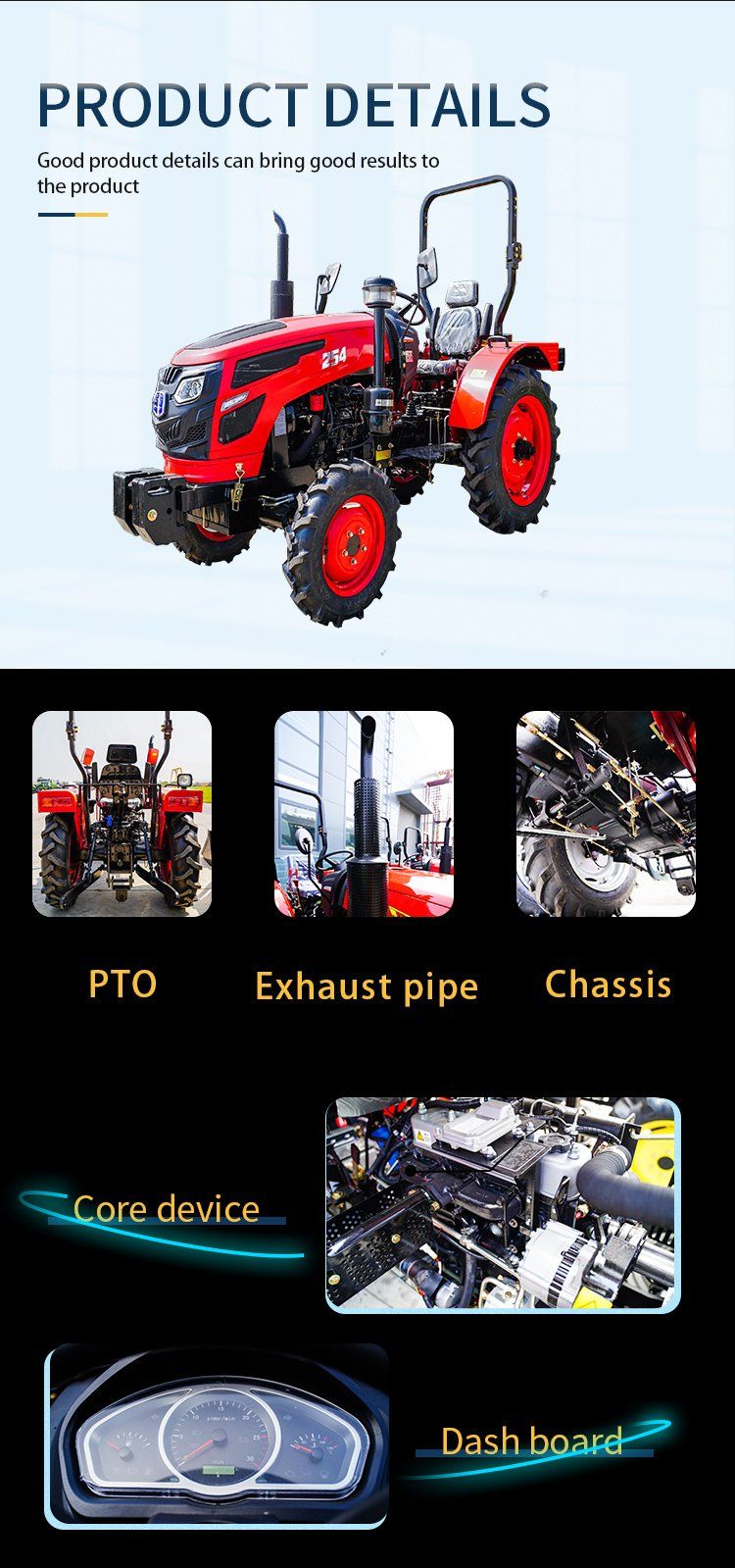 Agricultural Equipment 4WD 25 Horsepower Multifunctional Farm Tractor with Environmental Protection Engine