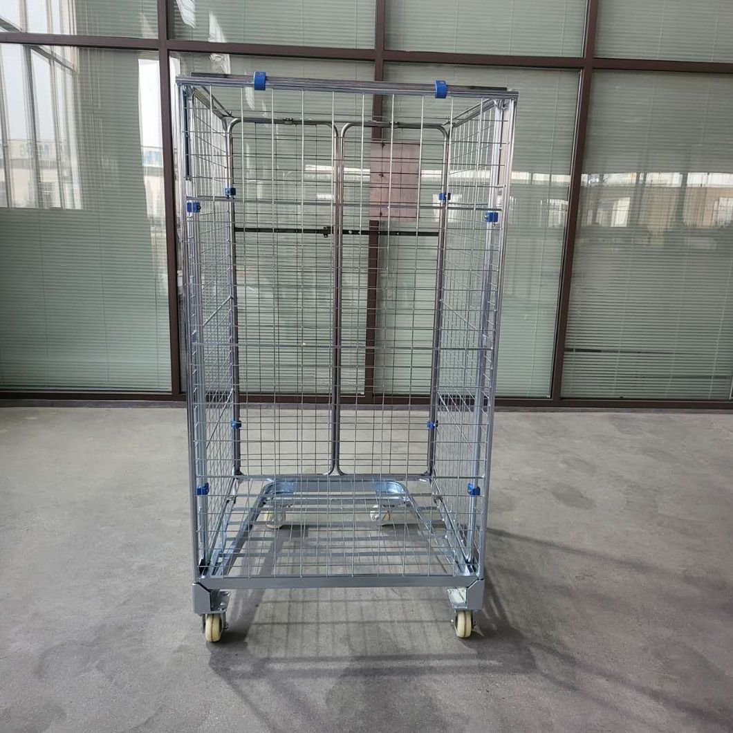 Warehouse Transport Demountable Galvanized Wire Mesh Roll Container, Rolling Trolley