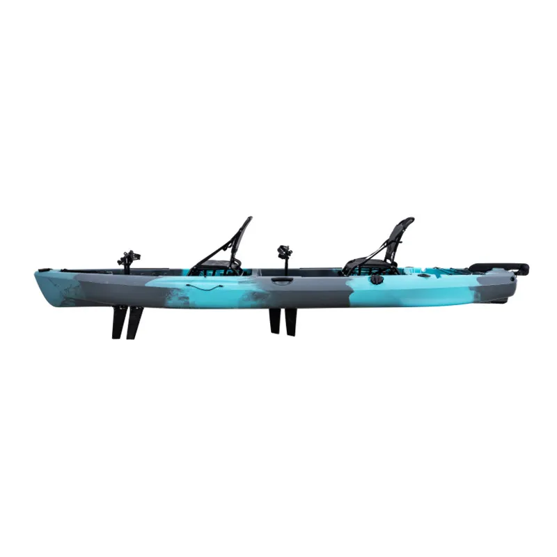 2023 Newest Double Pedal Kayak 14FT LLDPE Sit on Top Fishing with Pedal System and Aluminum Backseat for Couple and Family