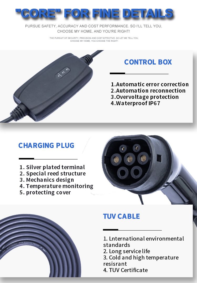 Kangni EV Charger Mode 2 Electric Car Home Use Portable Type 2 Plug 16A Portable EV Charging Station