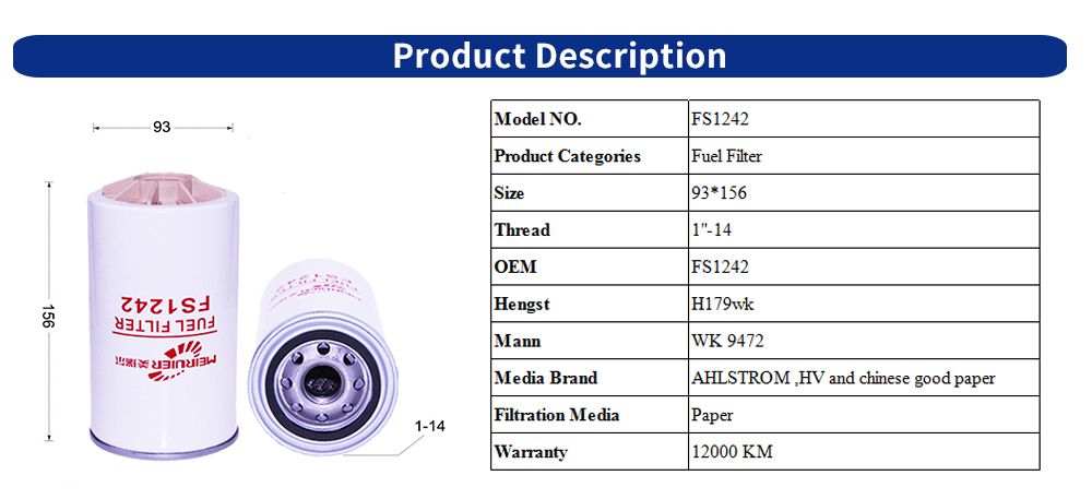 Auto Parts Diesel Fuel Water Separator Filter for Generator Engine Fs1242 P505961 P553201 Wk940/36X Wk947/2 Bf1249 Bf1394sp Bf7798sp Bf1341 Fs1242b Fs1015