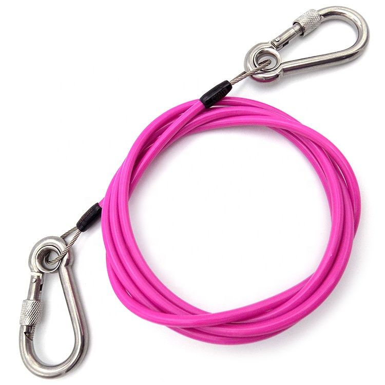 4.0mm Red PVC Coated Galvanized Steel Wire Rope with Snap Hook for Car Use
