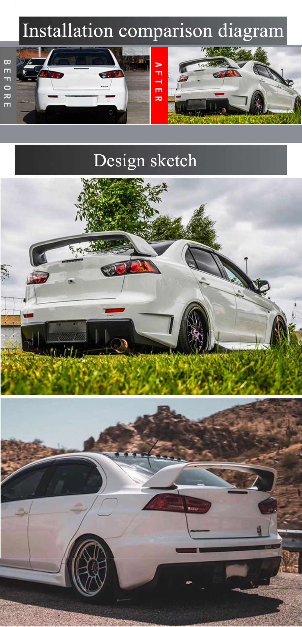 Rear Spoiler for Mitsubishi Lancer Evolution ABS Material Tail Wing Auto Parts