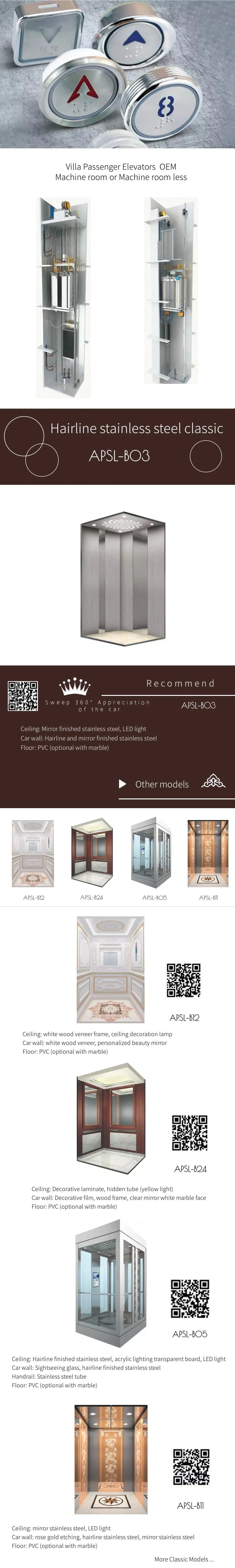 FU JI APSL Panoramic Vvvf Passenger Sightseeing Lift Elevator Villa