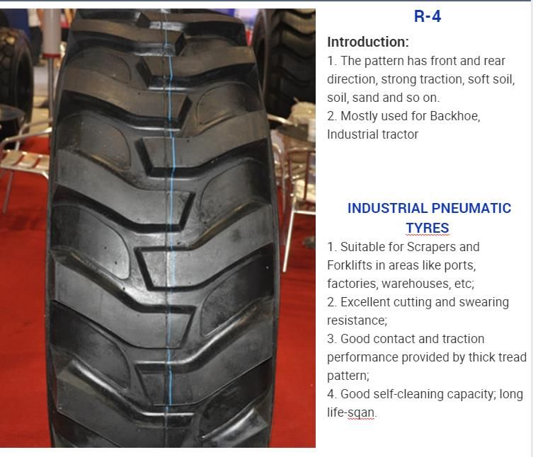 Llantas R4 16.9 24 Industrial Pneumatic Tyre for Backhoe