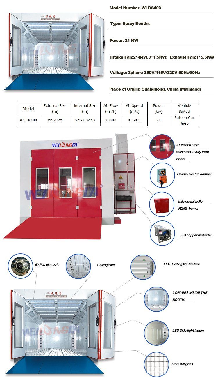 Wld8400 (CE) Car Painting Booth Water Based Type environmental Painting Chamber Baking Booth