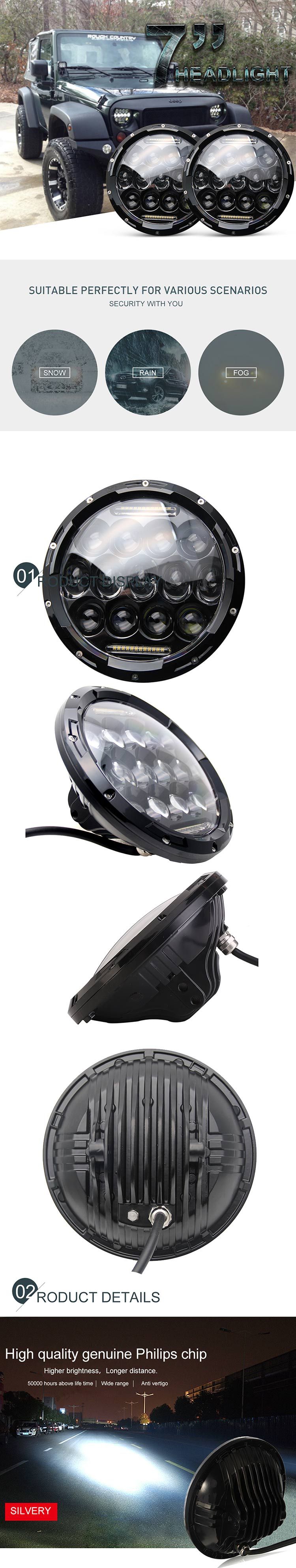 12V 7&prime;&prime; Round Portable Jeep Wrangler LED Headlight Offroad