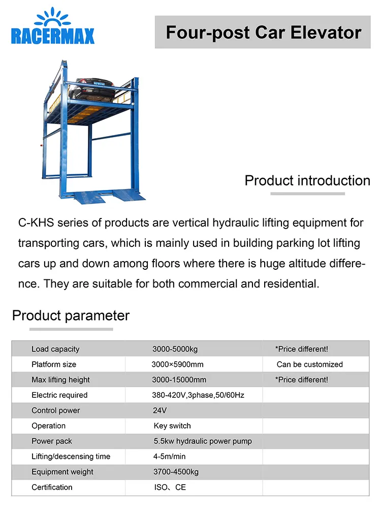 Heavy Duty Hydraulic Vertical Car Parking Lift 4 Post Garage Car Elevator Four Post Car Lift for Sale