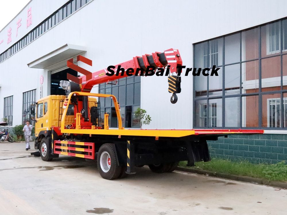 High Operating Efficiency 8 Ton Boom Crane with Dongfeng 4X2 Flatbed Wrecker Truck Mounted Crane Road Wrecker