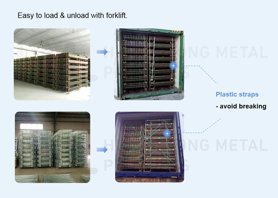 High Quality Recycling Mobile Folding Stackable Steel Storage Mesh Cage