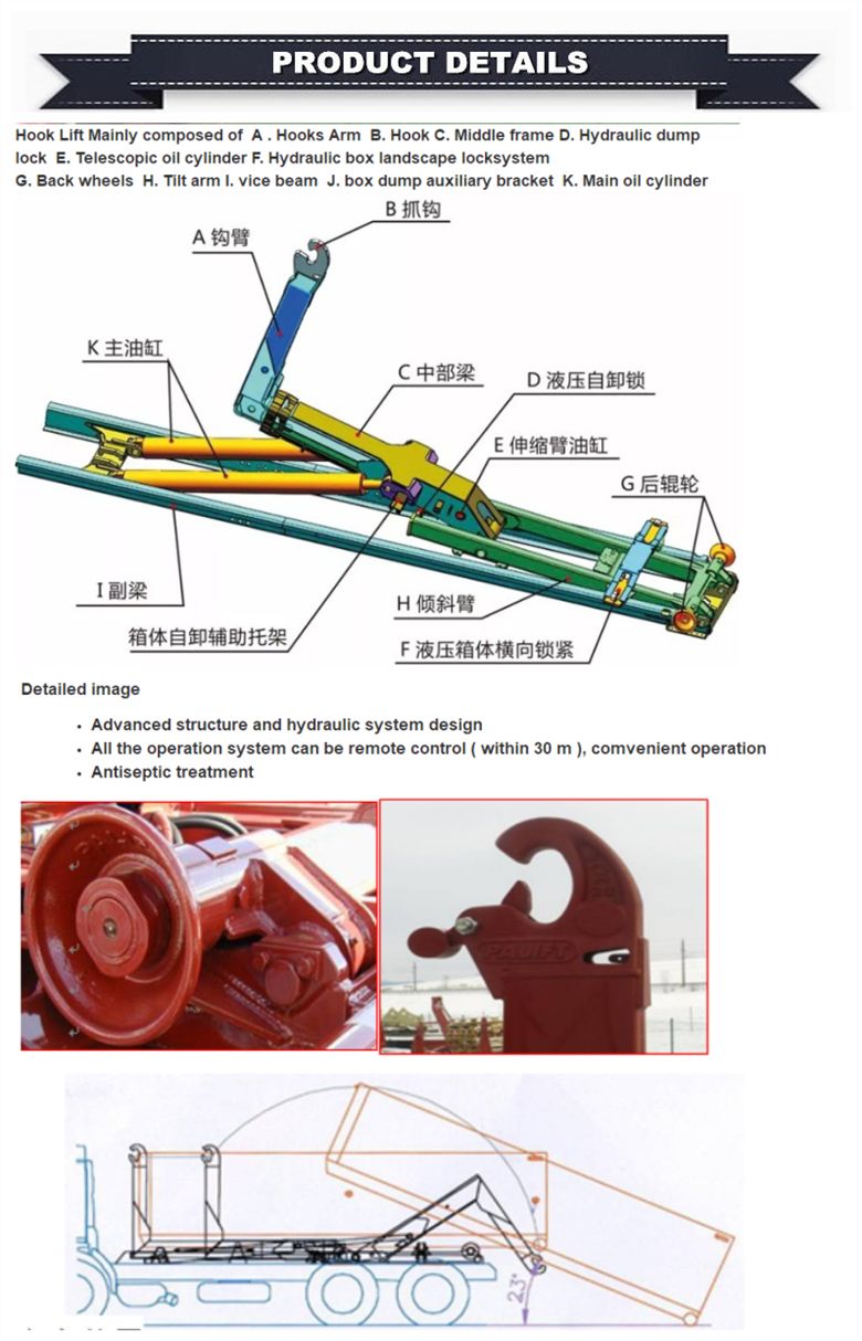 Dongfend 4X2 8m3 Rear Loading Waste Collection 10cbm Hook Lift Arm Roll Garbage Truck