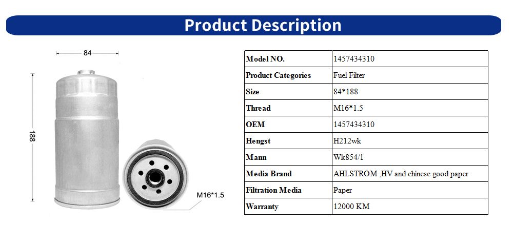 Auto Spin-on Parts Air Oil Lube Water Fuel Filter for Car Engines 1457434310