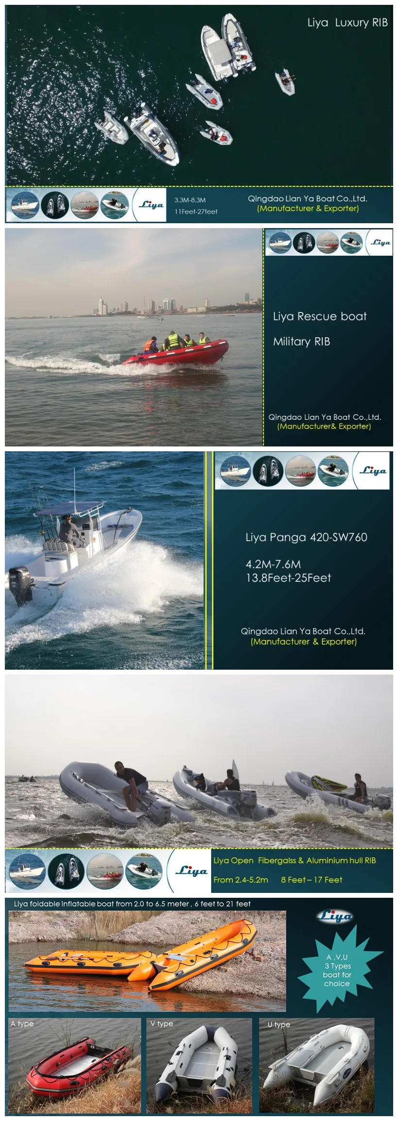 Liya 8.3m Inflatable Speed Passenger Rib Boats with 300HP Engine