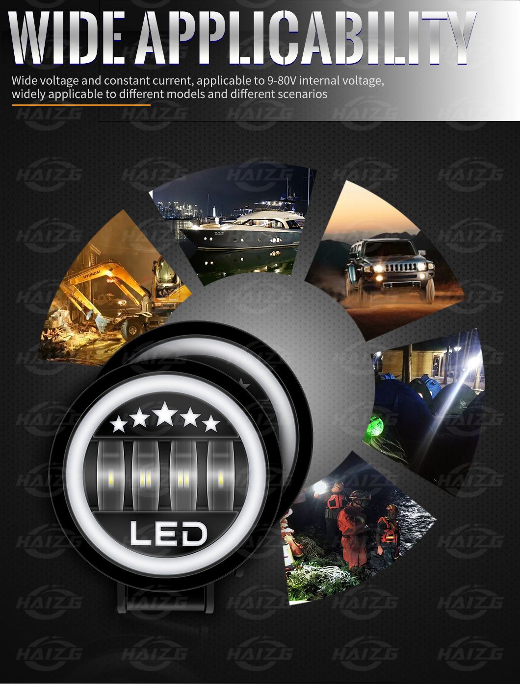 Haizg Super Brightness High Quality 80V LED Work Light for Offroad 35W Car LED Work Light