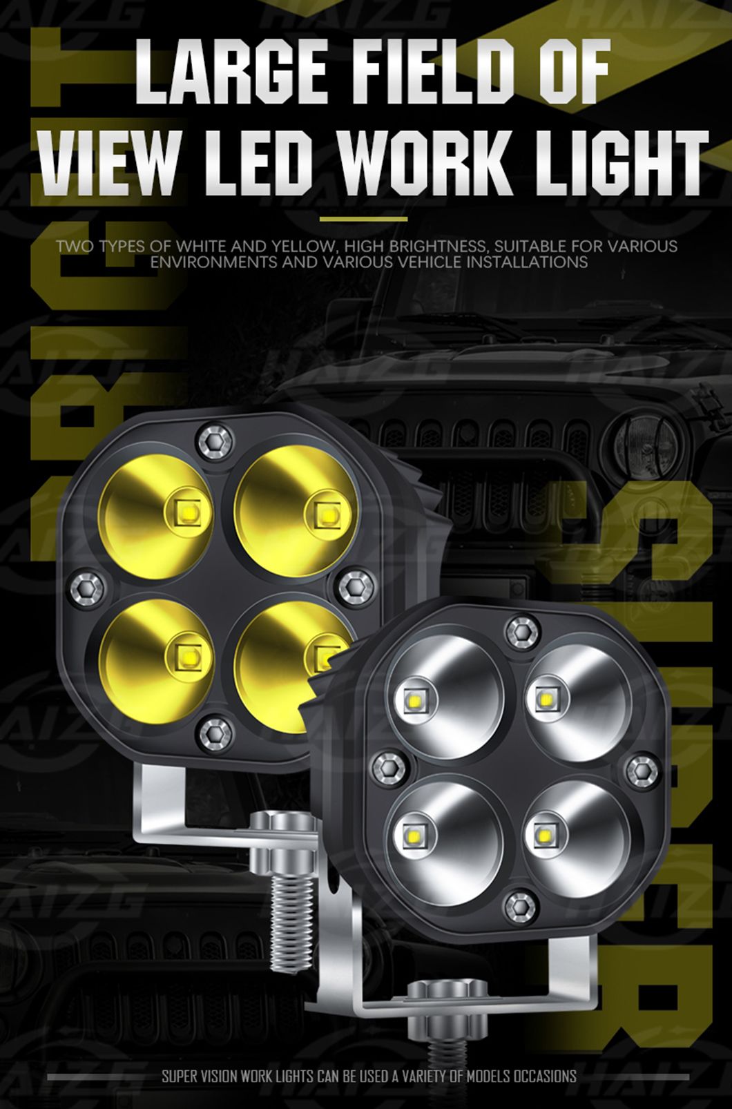 Haizg Auto Lighting System Driving Spot Beam Vehicle LED Work Light 40W 12-24V Super Bright 4X4 Offroad Car LED Work Light
