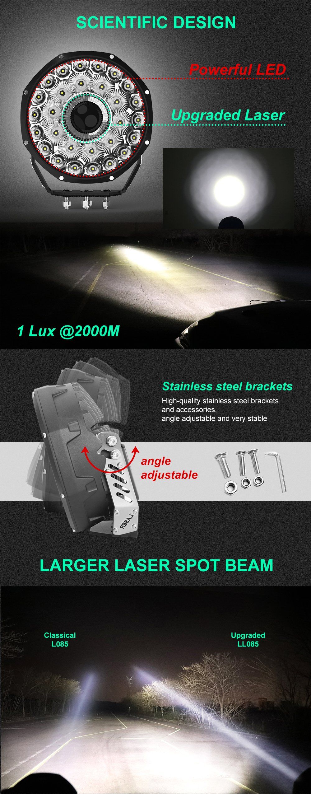 2021 New Customized 193W 8.5&quot; Wider Brighter 2000m Laser Spot Flood LED Driving Light, 7 Inch Kings Offroad Spot Lights for Cars