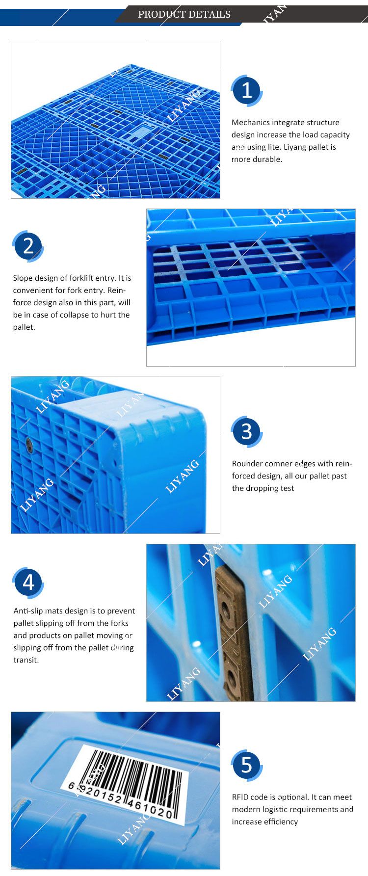 1200X1200X160mm Plain Surface Closed Top Plastic Pallet with Three Runners