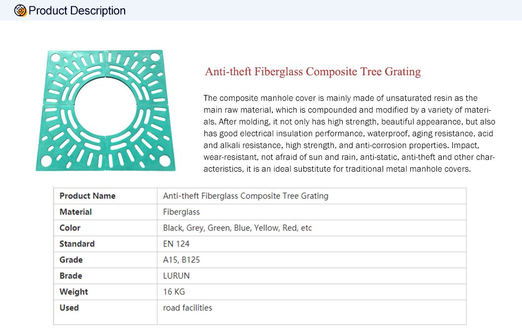 Composite Light FRP Resin Tree Grating Grates for Park and Garden