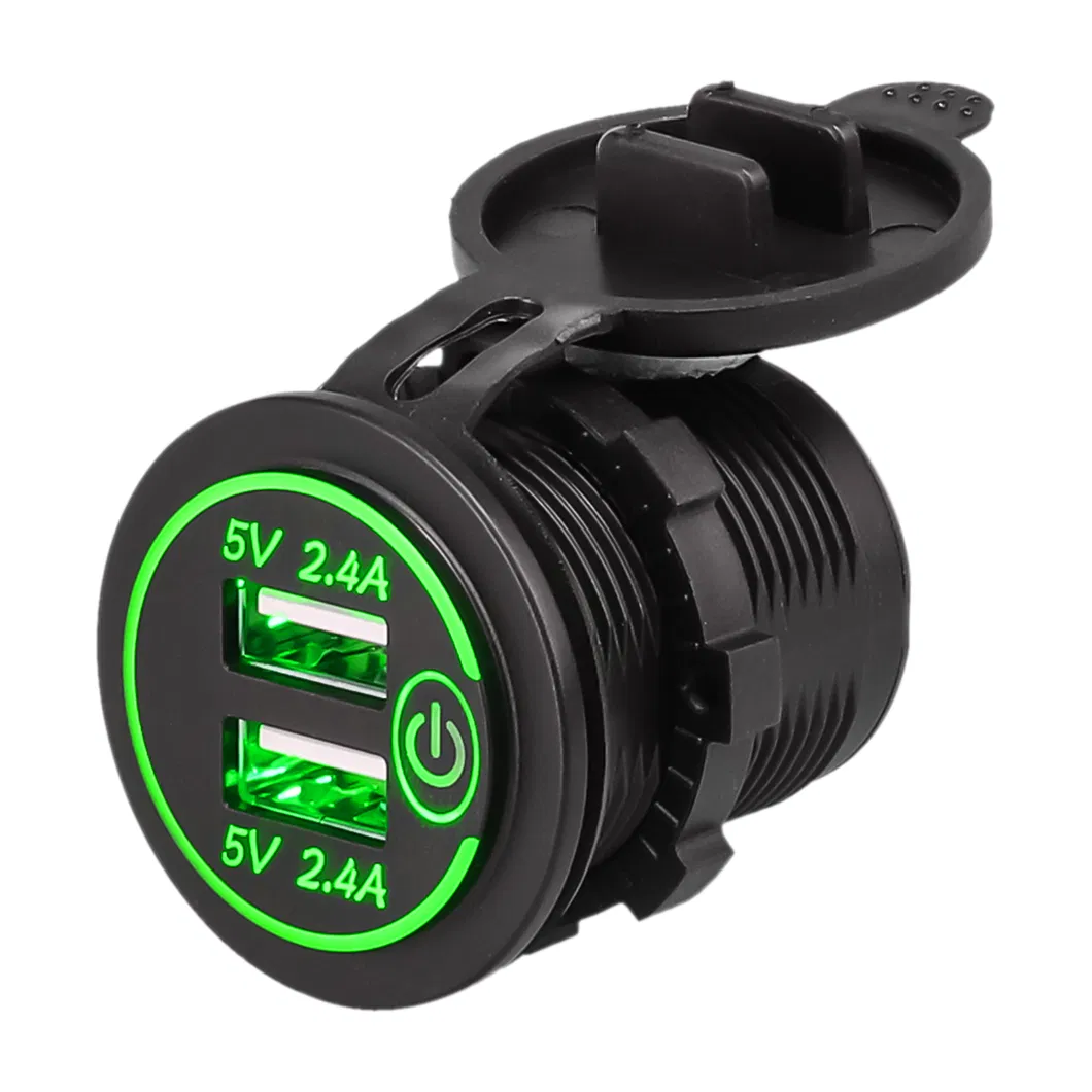 Car Boat Motorcycle Touch Switch 4.8A Dual USB Charger Socket with 2 Terminals