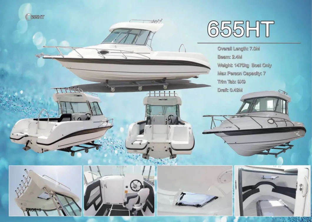Professional 23FT 7m FRP Boat Fiberglass Fishing Boat Center Console with Hardtop