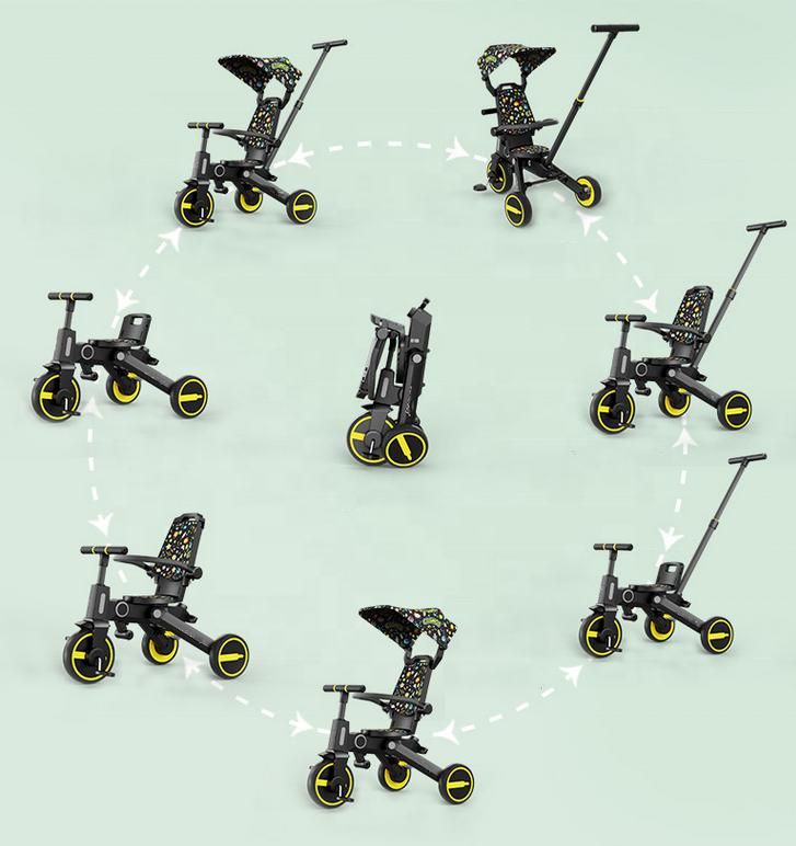 Baby Tricycle 7-in-1 Kids Stroller Tricycle with Adjustable Push Handle, Removable Canopy
