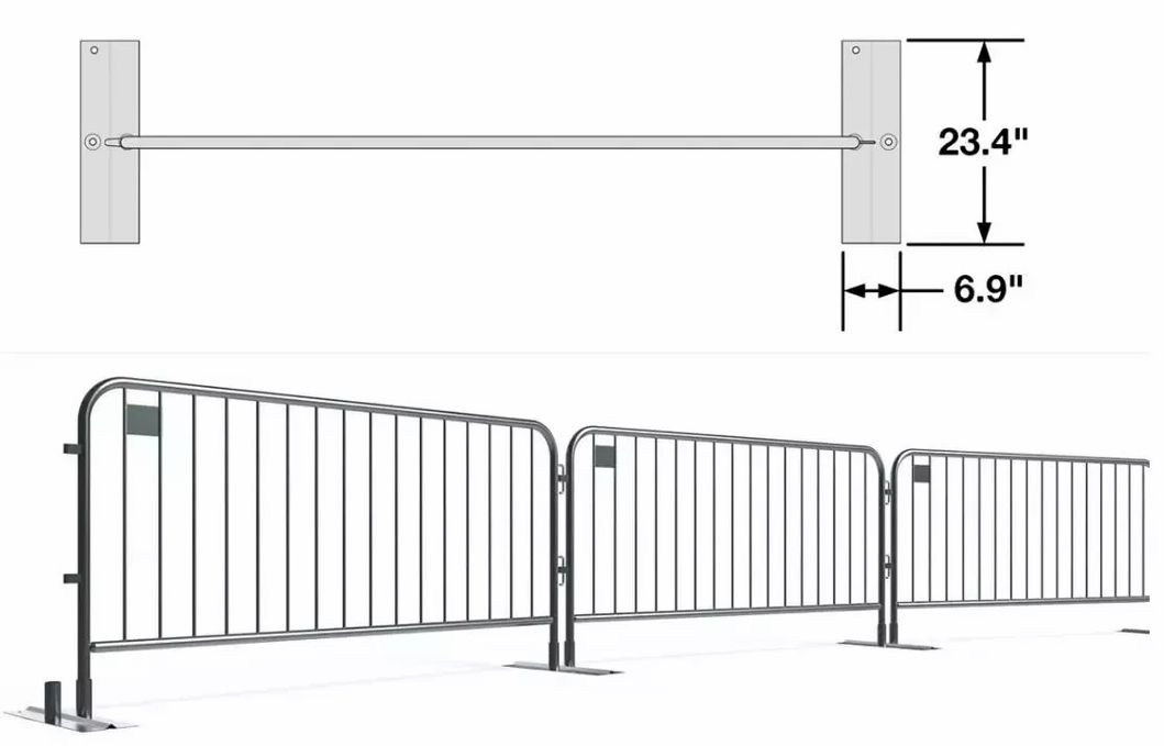 Galvanized 1.1mx2.2m Steel Iron Metal Temporary Construction Fence Pedestrian Safety Barrier Stopper Crowd Control Barrier for Road Traffic