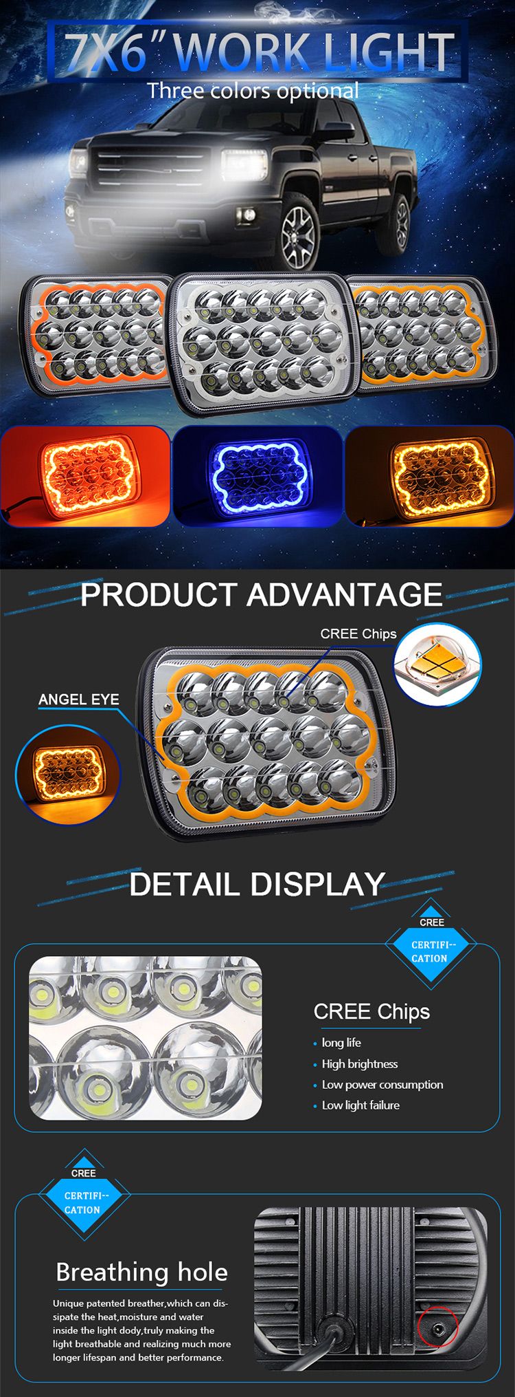 Angle Eyes Jeep Daytime Running Light 12V 7X6 5X7 Inch LED Headlight
