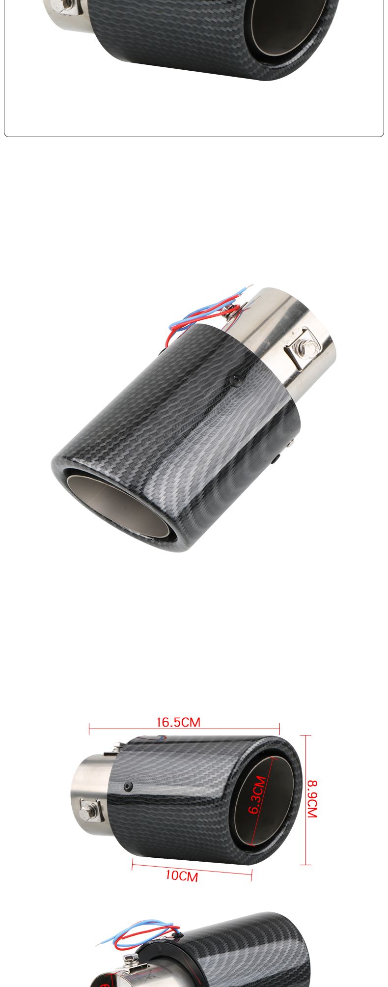 Universal Car LED Exhaust Muffler Tip Pipe Red/Blue Light Flaming Straight Car Modified Single Outlet Exhaust Pipe Tail Throat