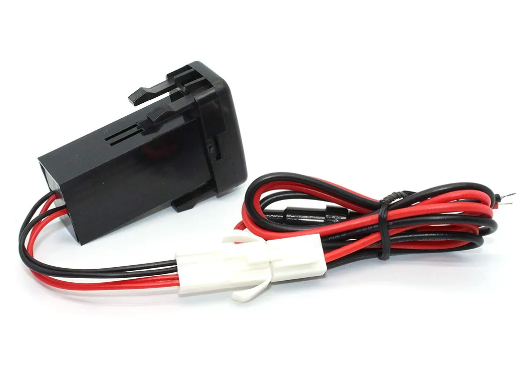 Toyota USB Charger + Voltmeter Tester 1.9FT Wiring and Fuse USB Power Socket (Red LED)