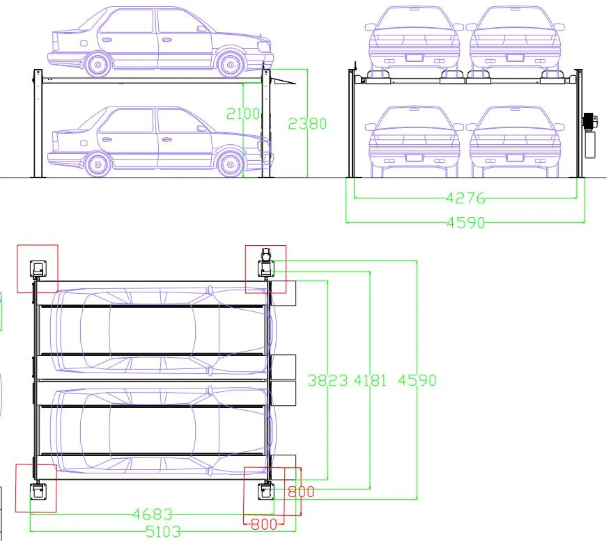 Four Vehicles Parking Lift Car Hoist Stacker