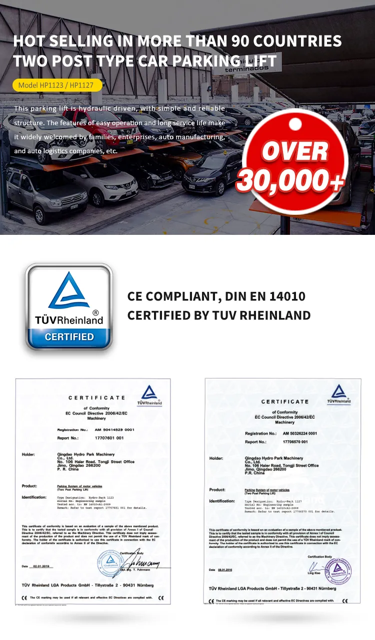 Color Customizable TUV Certified High Quality Two Post Double Stacker Car Parking System