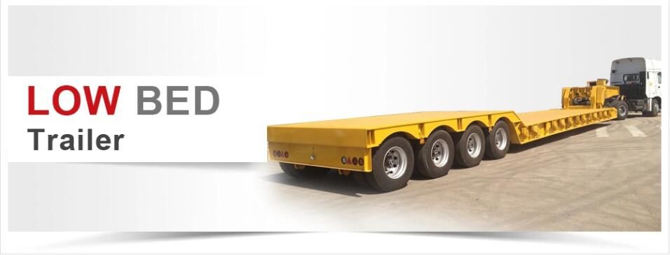 4axles 50-80tons Steering Extendable Drop 4 Axle 16m Lowbed Low Bed Semi Truck Trailer with Hydraulic Ladder