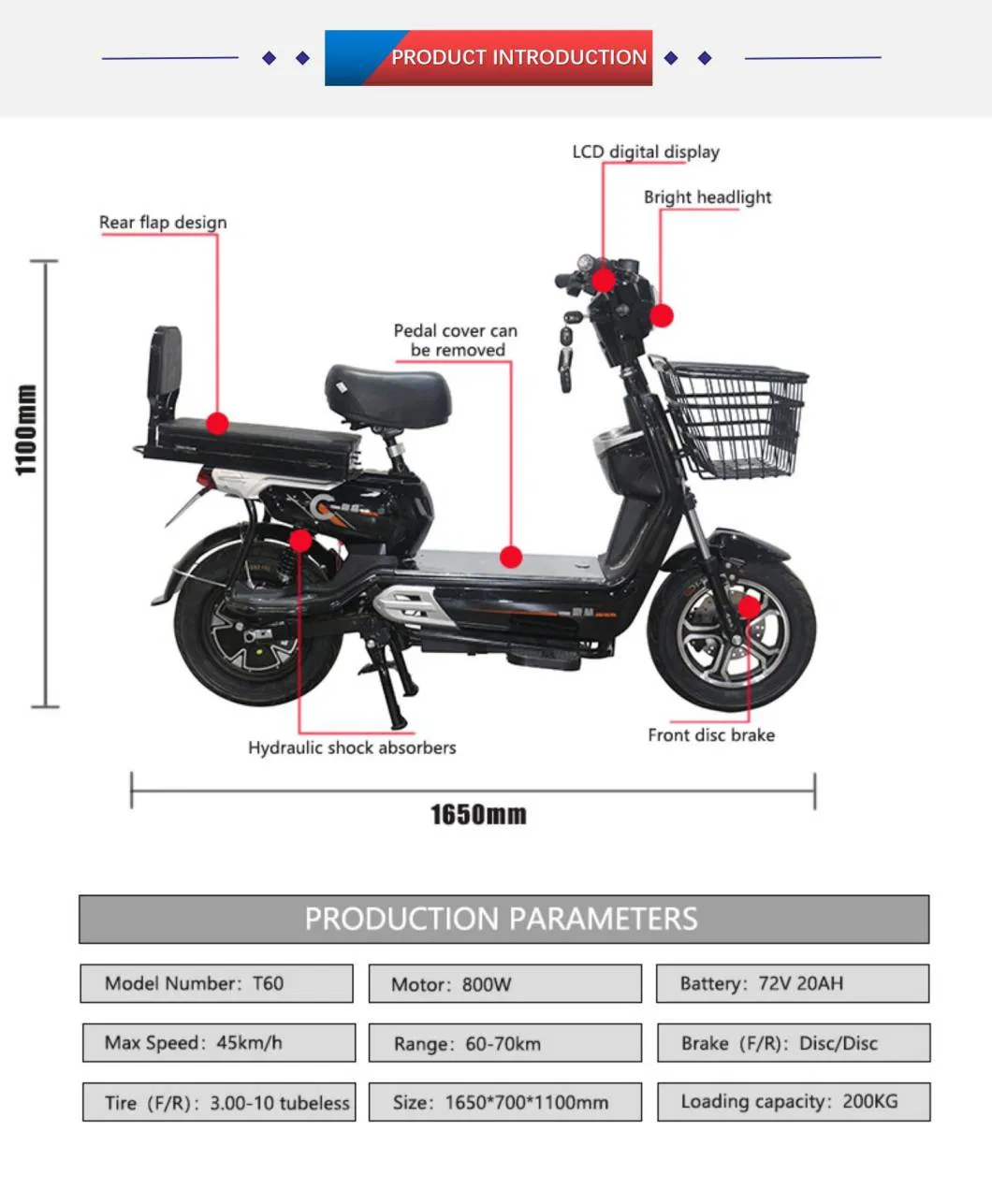 Made in China Colour Optional Removing Battery Electric Scooter for Adult