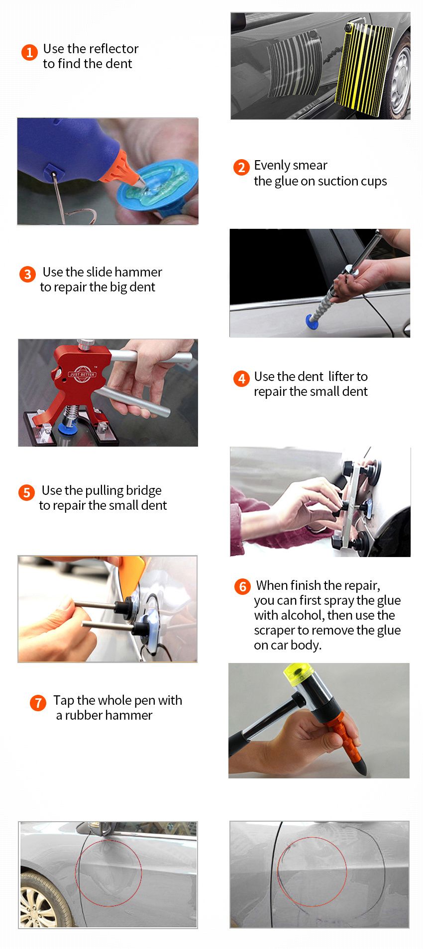 Paintless Dent Repair Tools Kit Hook Rods Kit with for Car Dents Hail Damage Removal Tool Set