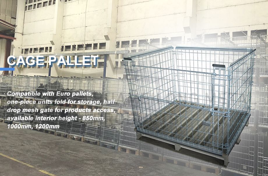 Euro Foldable Wire Mesh Pallet Bin Cage for Warehouse Storage