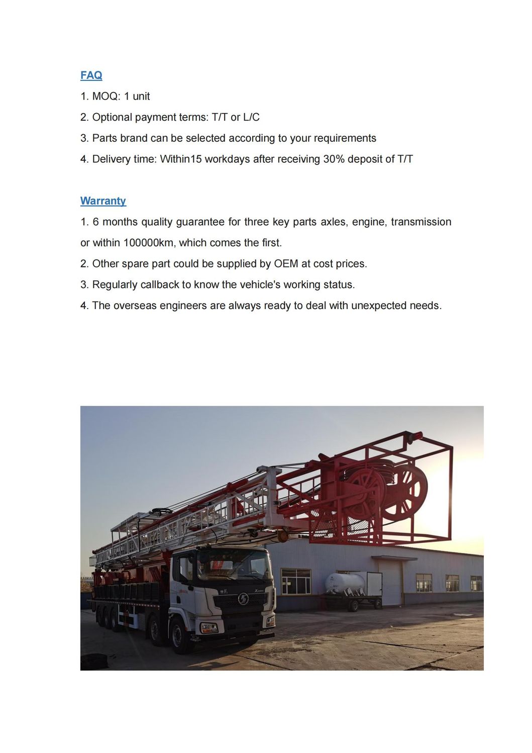 Sinotruk HOWO Chassis, 8*4 4-Axles, Workover Rig Oil Field Well Repairing Truck