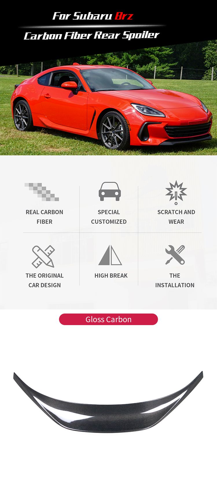 Trd Type Carbon Rear Spoiler for Toyota Gr86 Brz 2020+