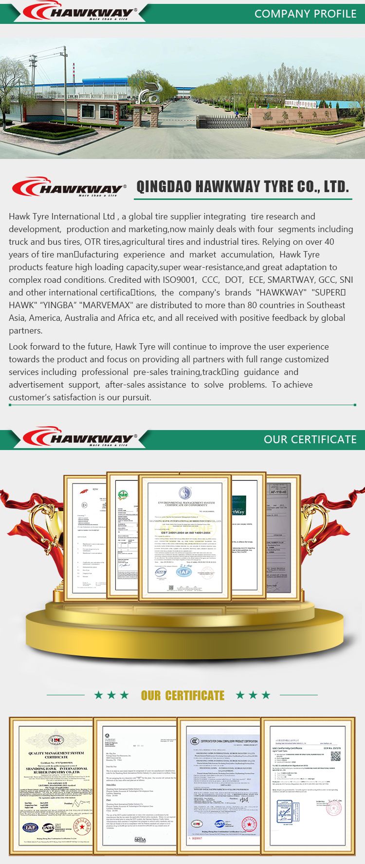 Marvemax Superhawk Hawkway Yingba Brand 11r22.5 Tires with High Quality