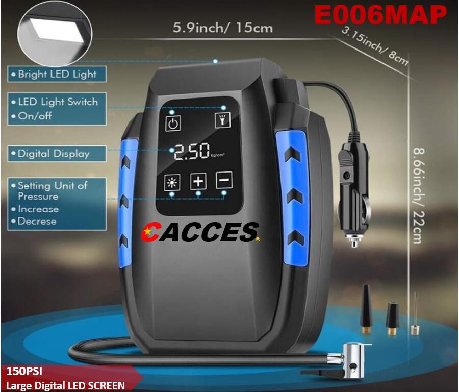 Electric Air Pump 150 Psi Mini Digital Tyre Pump Air Compressor 2000mAh Battery Suitable for Bicycles, Cars, Motorcycles, Balls, Swimming Ring Digital LED Light