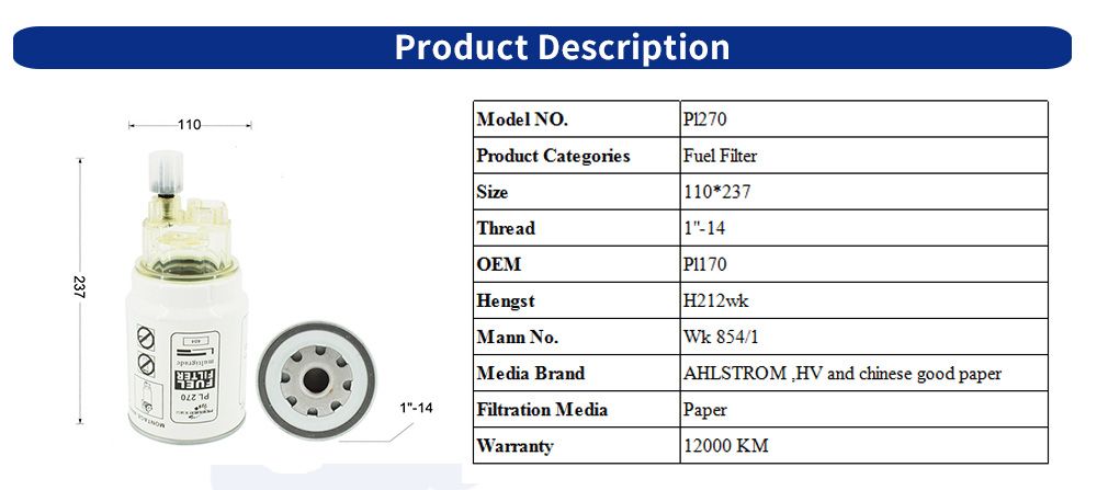 Auto Parts High Performance Factory Price OEM Truck Wholesale Fuel Filter OEM Pl270 for HOWO