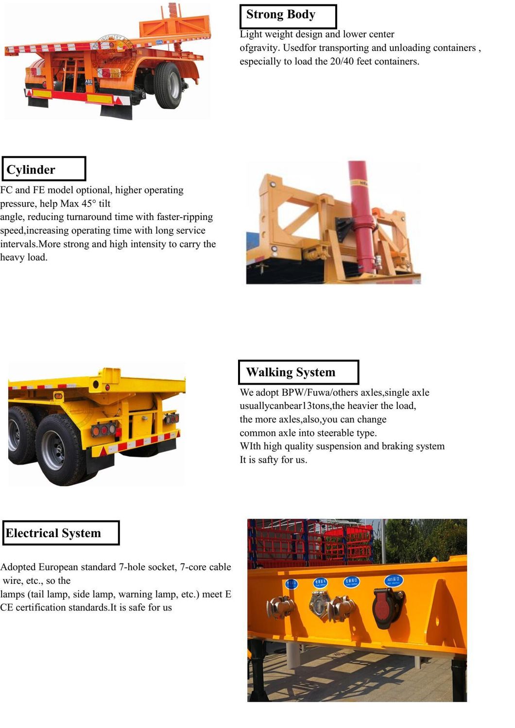20 40FT Chassis Flatbed Shipping Container Tipper Tipping Semi Trailer