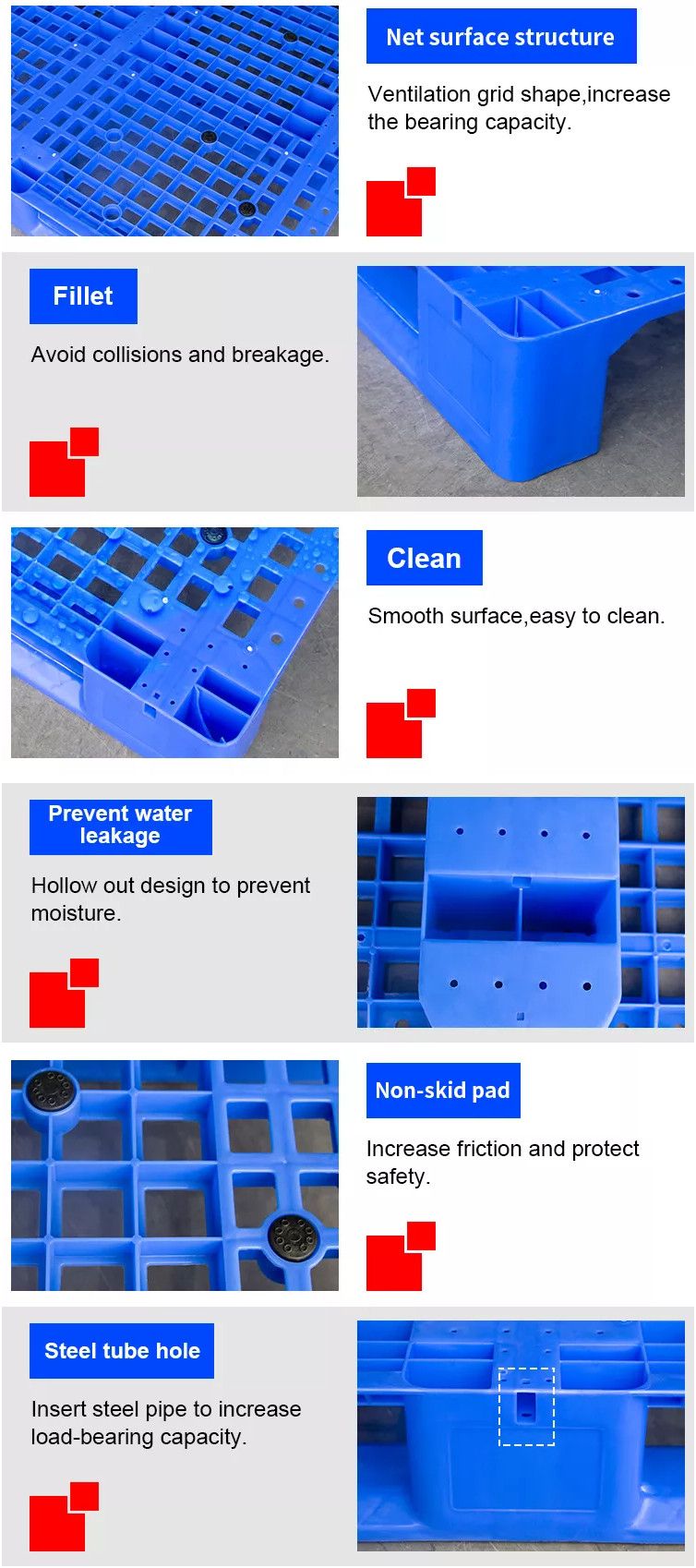 100% Virgin HDPE/PP Large Heavy Duty 1300*1100*150mm Grid Top Manufacturer Warehouse Transport Rack Plastic Pallet
