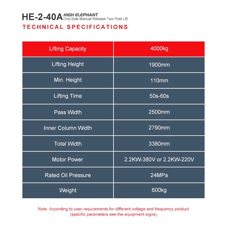 4ton, 4.5ton Two Post Car Lift/Scissor Car Lift/Wheel Alignment/2 Post Car Lift/Auto Lift/4.0t Electrical Release Floorplate 2 Post Car Lift/Two Column Lift