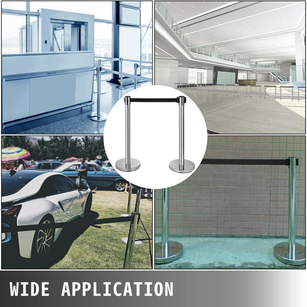 4-Way Connection Black Durable Stanchion Post Security Pole Crowd Control Queue Barrier