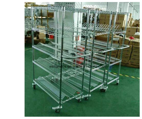 Industrial 5 Tiers NSF Chrome Steel SMT ESD Anti-Static Wire Storage Rack Cart Trolley with Double Peak Shelf