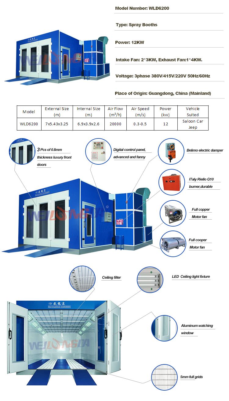 Wld6200 Standard Spray Booth China Paint Booth Cabine De Peinture High Quality Cabina De Pintura/Spray Booth/Paint Booth/Car Baking Oven/Spraying Oven/Painting