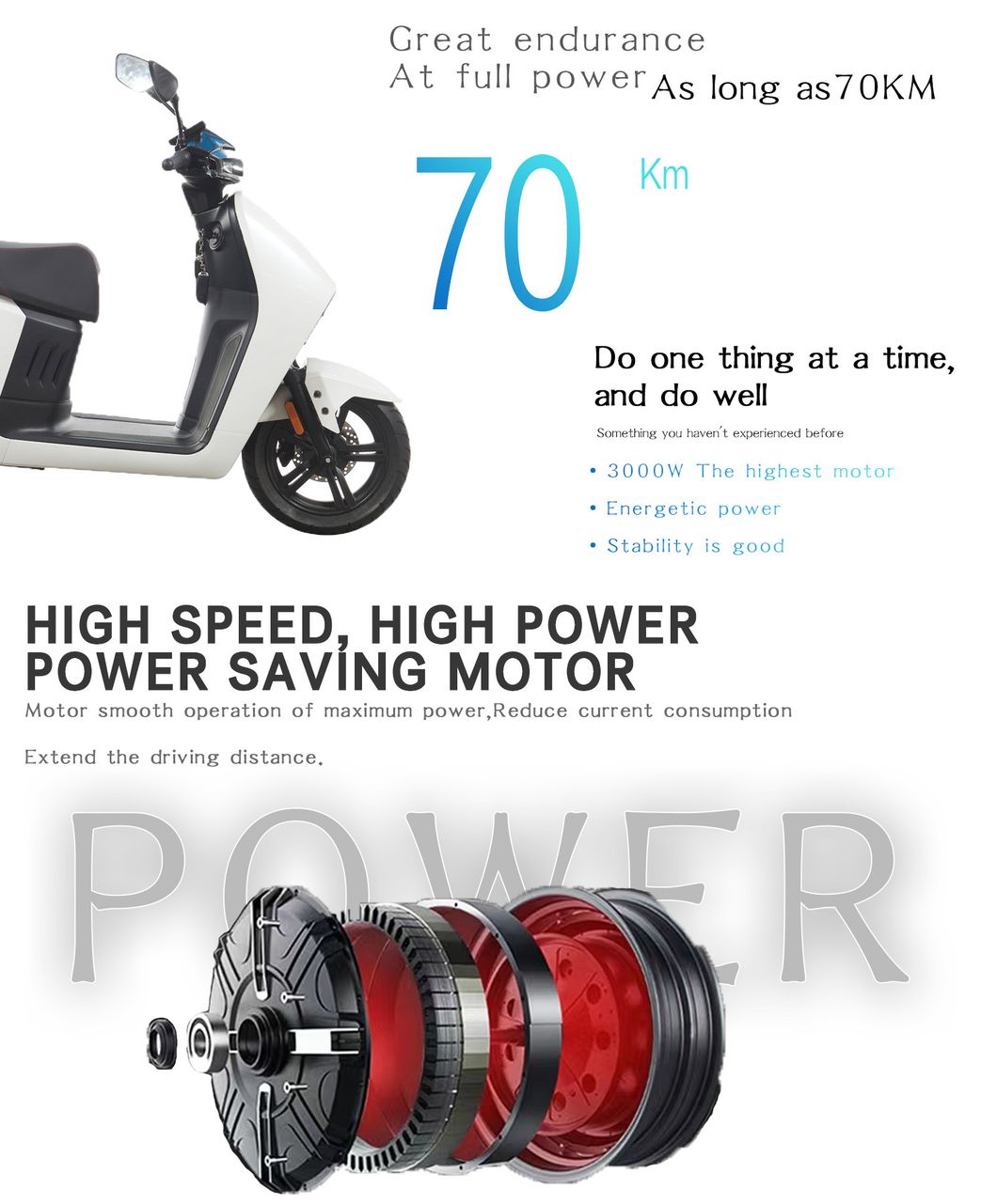 3000W High Speed Long Range Electric Scooter with Portable Lithium Battery