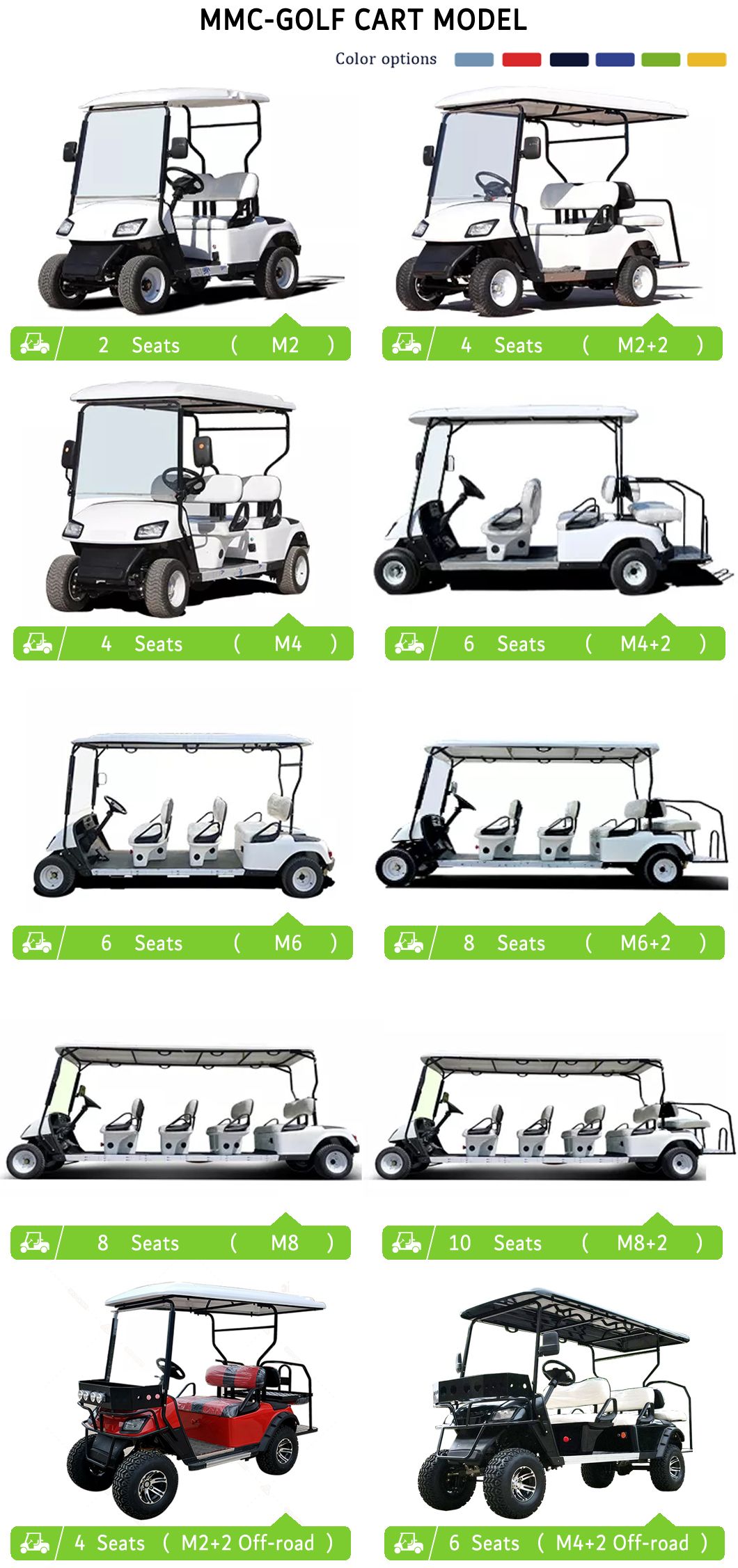Cheap 2 Seat Electric Golf Cart Factory Custom Made 48V 60V 72V with CE ISO