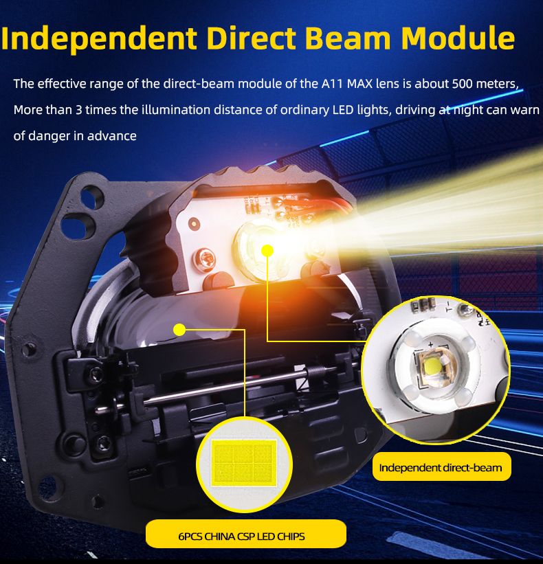 Sanvi New Coming LED Lights Automotive A11max 3 Inch Car LED Projector Lens Headlight 72W 5500K High Power Super Bright Auto Lighting System Conversion Kits